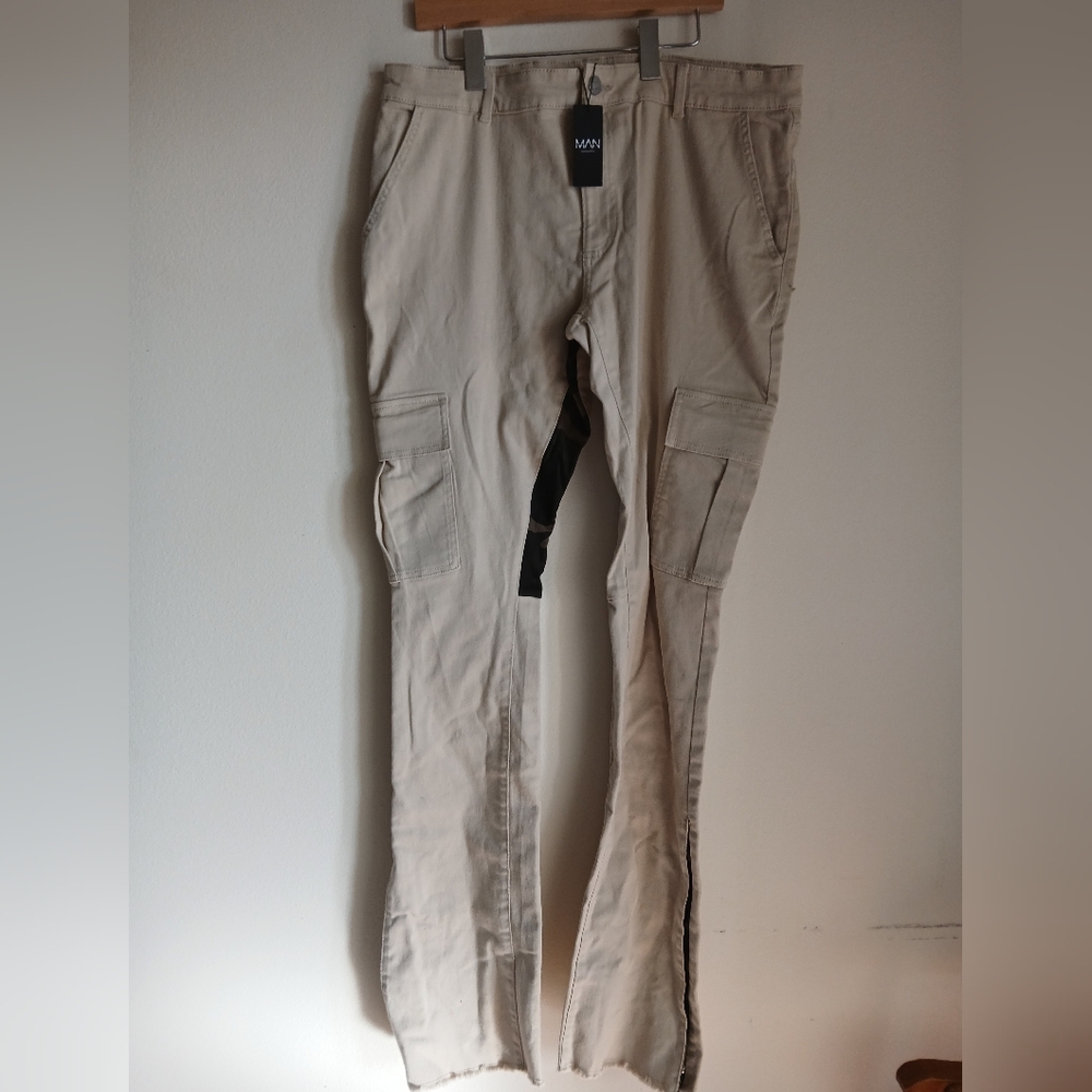 Mens Boohoo Man Skinny Pants Camo Inside Thigh And Bottom Hem Size 35